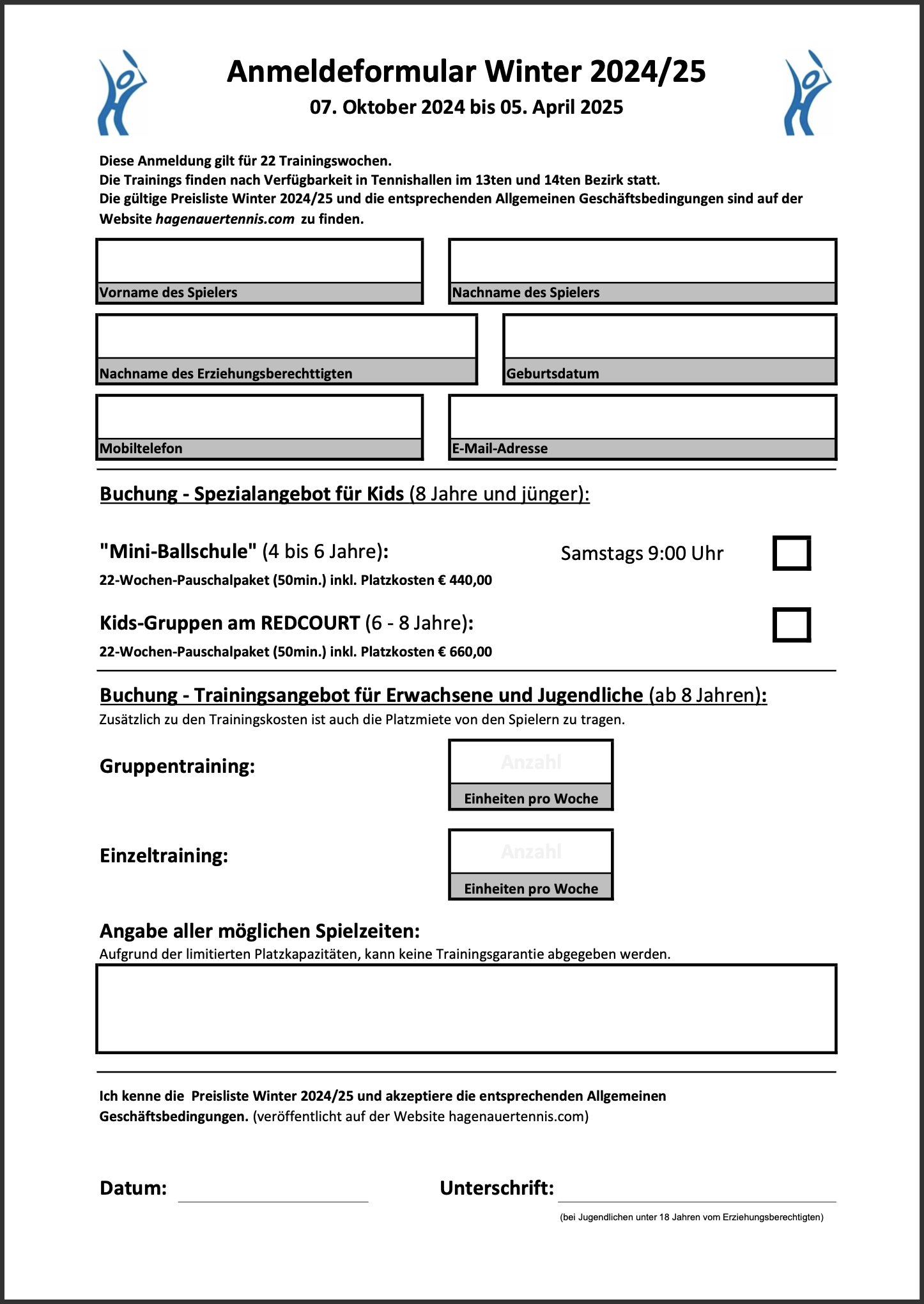 Anmeldeformular Winter 2024/25